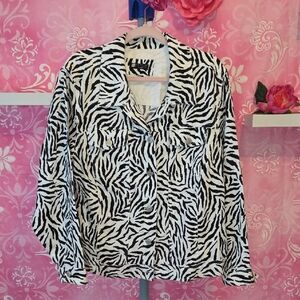 Black and White Zebra Print Button Down Shirt